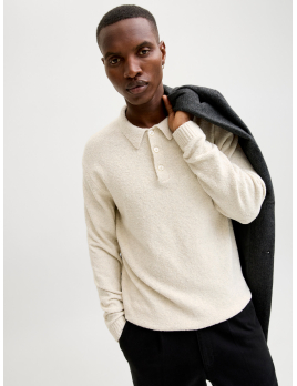 Pull polo texturé beige –...