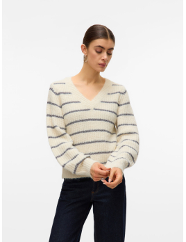 Pull femme rayé écru et...