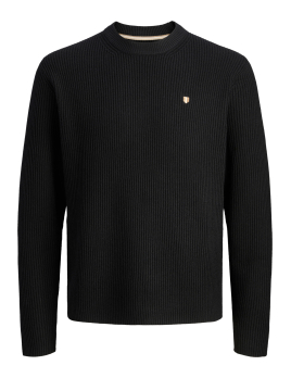 Pull noir en maille côtelée...